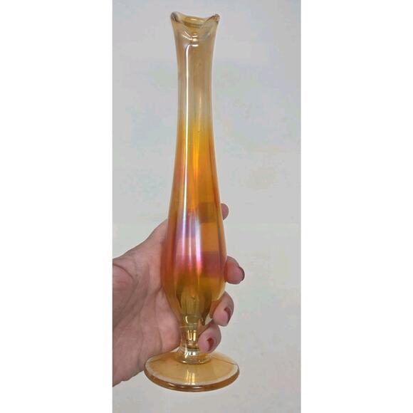 Vintage Swung Carnival Glass Vase Marigold Orange 12" - Picture 12 of 14